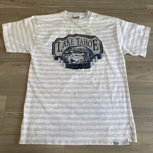 Vintage‎ Lake Tahoe Gear For Sports Striped Gray T-shirt Mountains Sz L Made USA